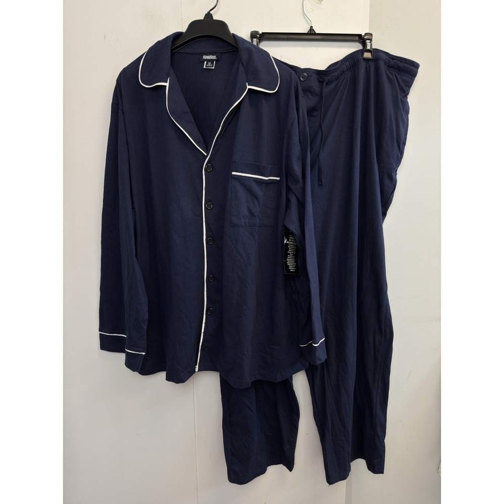 KingSize Men's Big & Tall Pajama Set Size 5XL Big Navy Blue Cotton Blend Knit